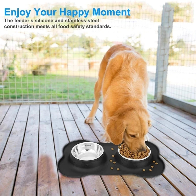 Antislip Double Stainless Steel Food Bowl