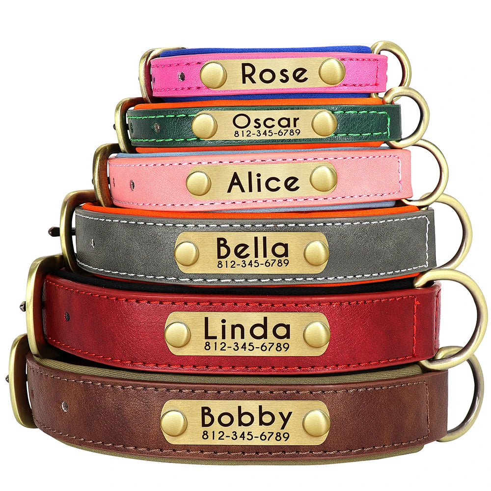 Dog Custom ID Name Leather Collar